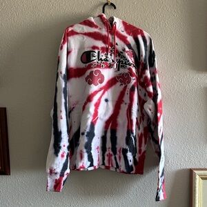 Champion x Naruto Itachi Red and Black Tie-Dye Hoodie